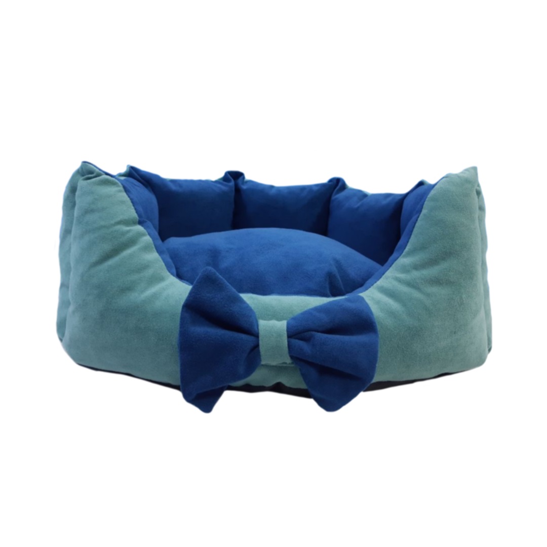 Лежанка с бантом Ecopet "Лапочка" 45*35*20, тёмно-синяя/светло-синяя