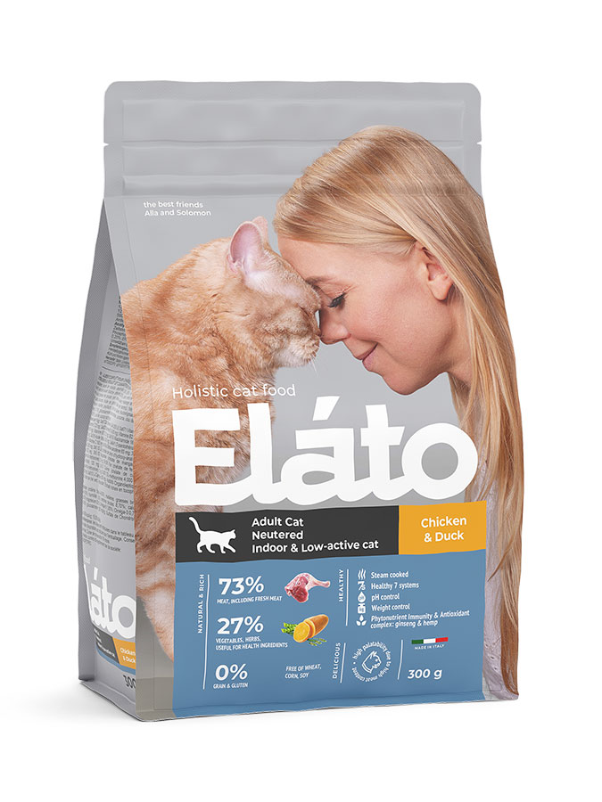 Сухой корм Elato Holistic для кастрированных котов, стерилизованных и малоактивных кошек, 300 г