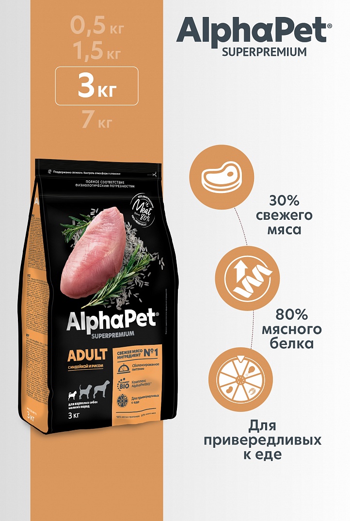 Сухой корм AlphaPet Superpremium для взрослых собак мелких пород с ягненком и рисом 3 кг