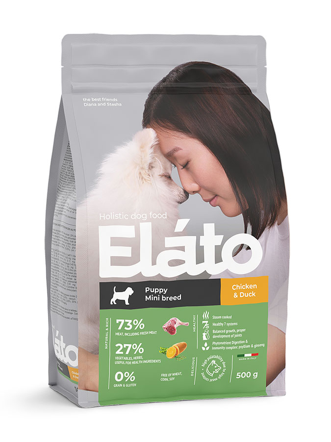 Сухой корм для щенков мелких пород Elato Holistic с курицей и уткой, 500 г