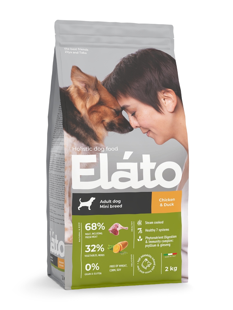 Сухой корм для взрослых собак мелких пород Elato Holistic с курицей и уткой, 2 кг