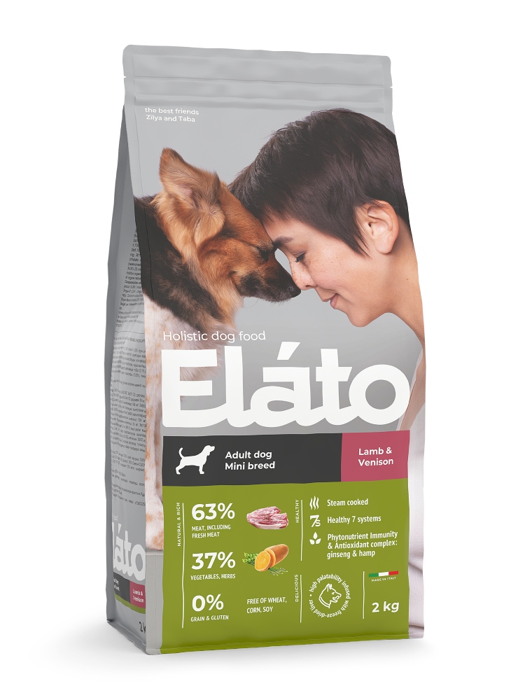 Сухой корм для взрослых собак Elato Holistic мелких пород с ягненком и олениной, 2 кг