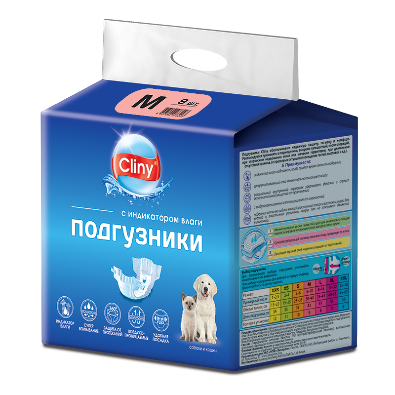 Подгузники Cliny для кошек и собак 5-10 кг M