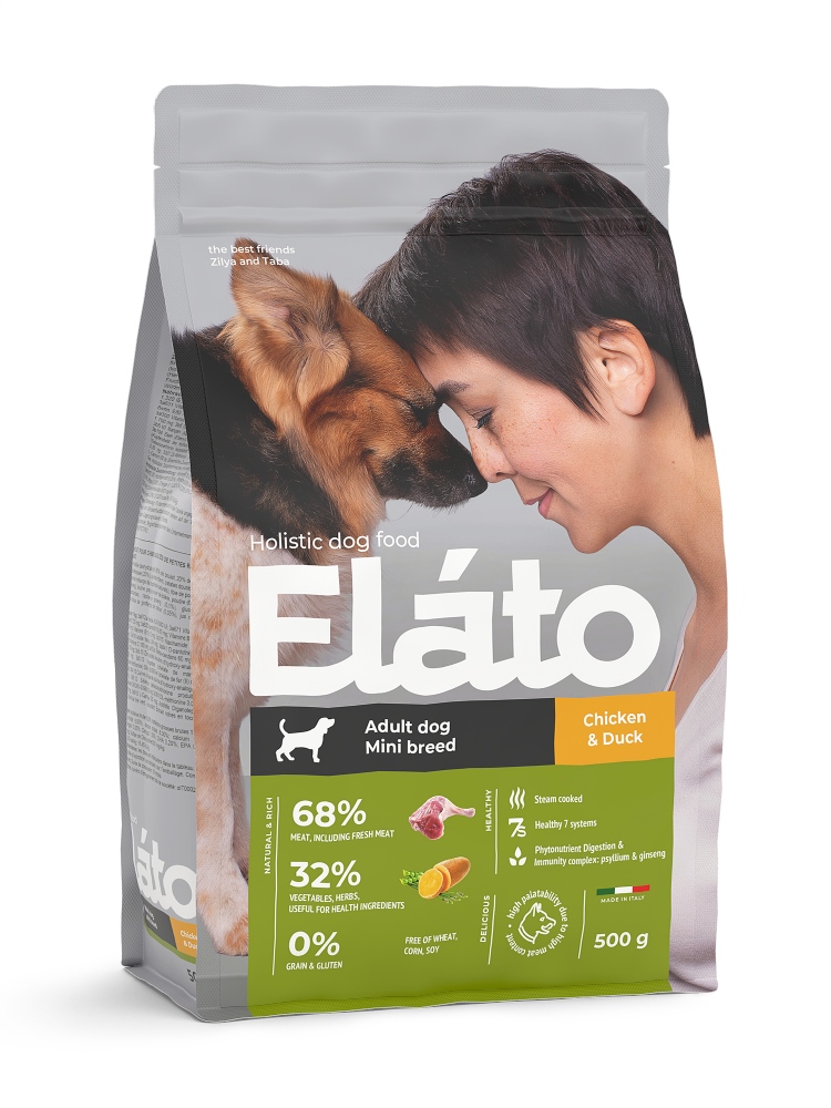 Сухой корм для взрослых собак мелких пород Elato Holistic с курицей и уткой, 500 г